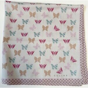 Celine Scarf White w/ Butterfly Pattern & Pink Macadam Monogram Border Y2K
